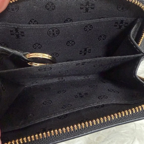 Tory Burch Black zipper pebbled leather card holder/coin case w/pouch - Picture 6 of 13